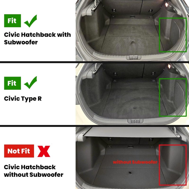 LASFIT Trunk Mat for Honda Civic Hatchback 2022-2026 & Civic Hatchback Hybrid 2025-2026, All Weather TPE Custom Fit Trunk Liner Cargo Mat Cargo Liner with Subwoofer, Black - Image 3